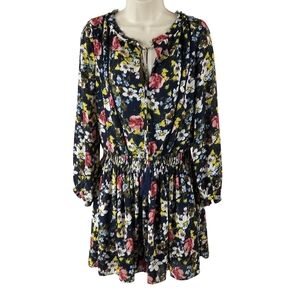 Banana Republic Floral Long Sleeve Dress - Navy, Yellow, Pink
